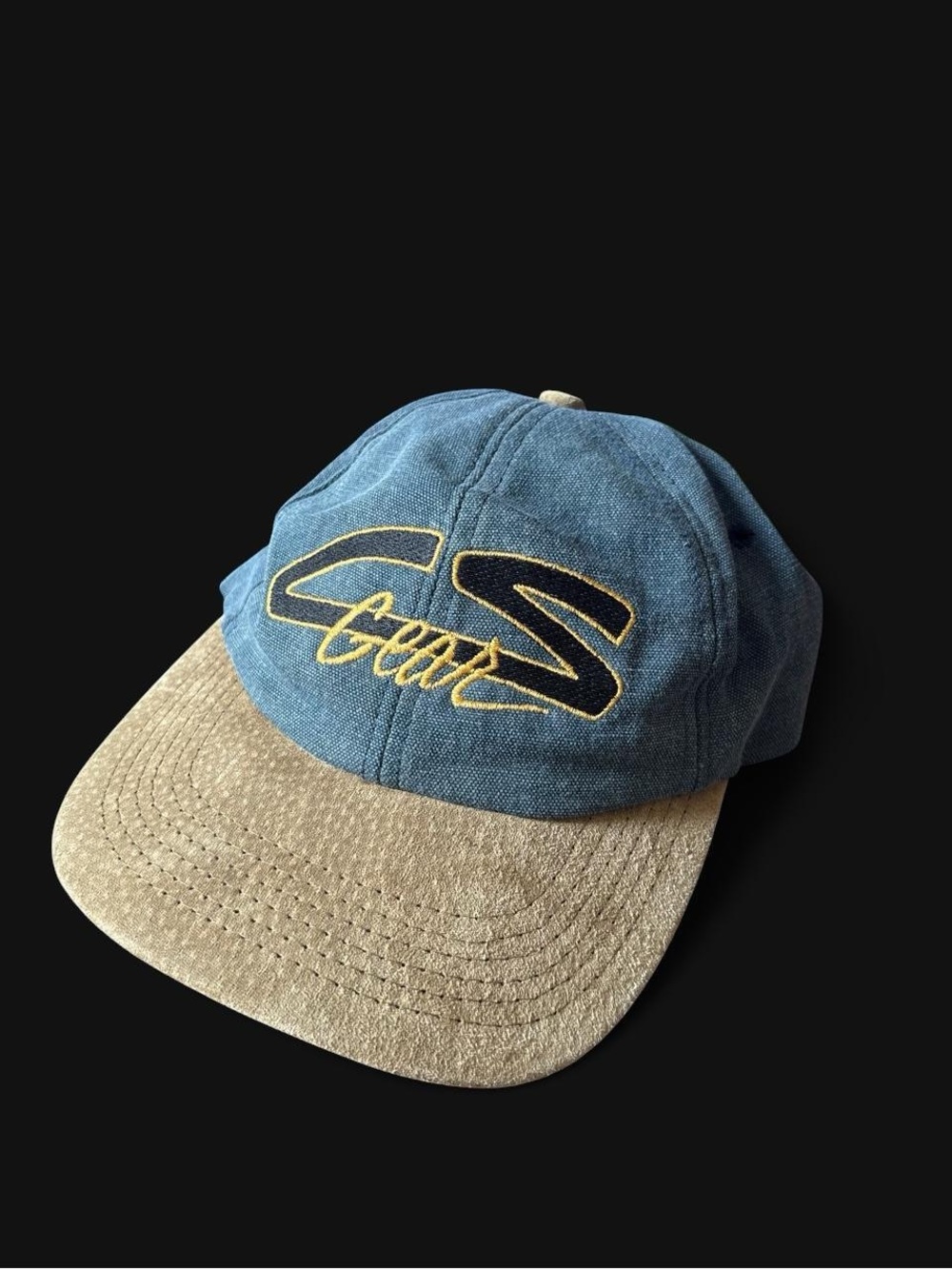 Vintage Blue and Tan Casual Baseball Cap with Embroidered Logo